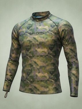 Riffe Men's Camo Long-Sleeve Swim Rash Guard - Olive Green